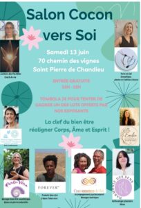 pour la journée du bien être j'organise chez moi un mini salon où vous pourrez rencontrer des praticiens passionnés qui seront là pour vous écouter et vous faire vivre des expériences enrichissantes !